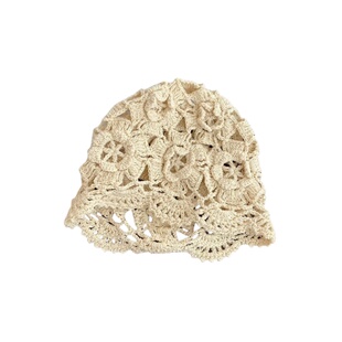 儿童镂空帽女童花朵包头帽春秋针织帽宝宝夏薄款洋气时尚手工钩花