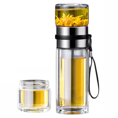 双层玻璃杯水杯男茶水分离杯子