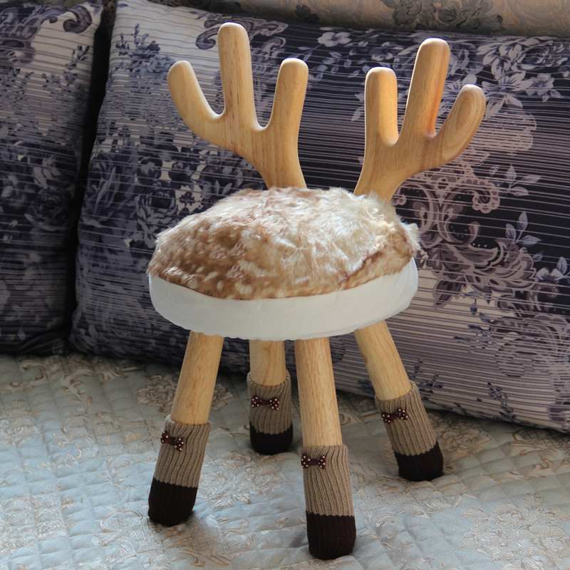 小鹿板凳家用结实木头卡通动物靠背学习网红可爱儿童桌椅圆矮凳子