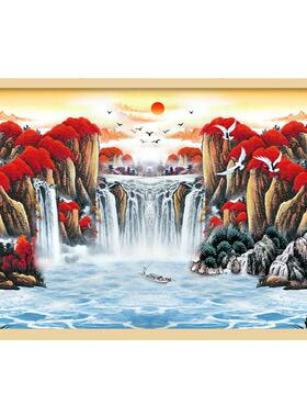 鸿运当头山水风景国画富水长流玄关电表箱横挂画客厅办公室装饰画