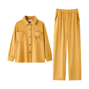 曼系“柔润流光”海岛绒睡衣女秋冬季时尚舒适区宽松开衫保暖套装