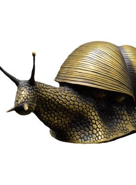 纯黄铜蜗牛镇纸摆件书房桌面装饰