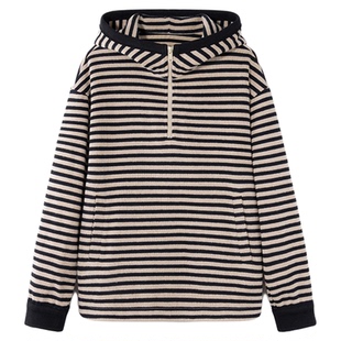 COCO ZONE 刘 一一 条纹连帽套头半拉链卫衣 CD1A1687