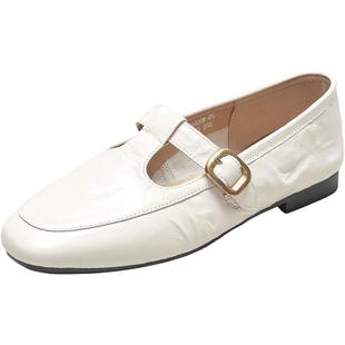 意尔康女鞋春秋季羊皮乐福鞋T型玛丽珍真皮单鞋低跟小皮鞋软面