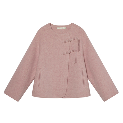 LLANO羊毛短款通勤盘扣双面呢