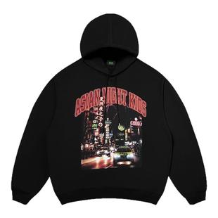 AFGK【亚洲夜之子系列】480克重磅印花连帽卫衣美式复古帽衫男女