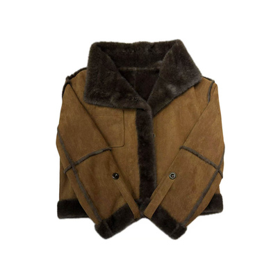 皮毛一体水貂绒短款外套女鹿皮绒