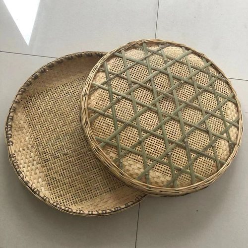 竹编筛子无孔晒匾圆簸箕家用晾晒有孔米筛竹制品农家饭店装饰竹匾