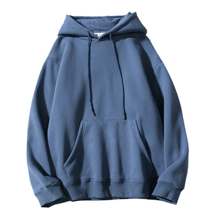 500g重磅加绒纯色连帽卫衣男款宽松韩版学生休闲百搭带帽衫男女生