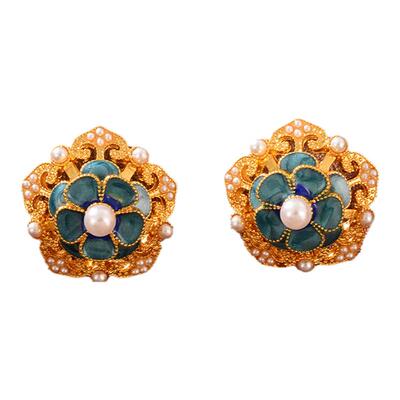 景泰蓝轻奢珍珠点翠琉璃耳钉汉服