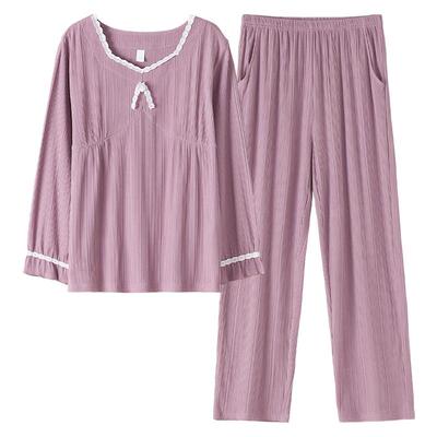 2022年新款莫代尔棉睡衣女长袖甜美清新休闲大码家居服套装春秋款