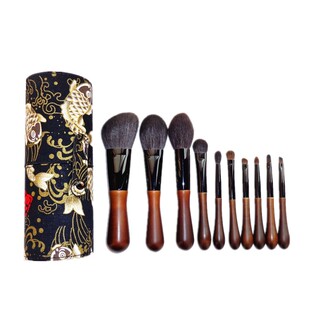 万刷堂黑檀色中国风美妆工具羊毛套刷动物毛刷子化妆刷送收纳桶