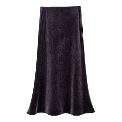 高级雾面光泽金丝绒A字长款半裙