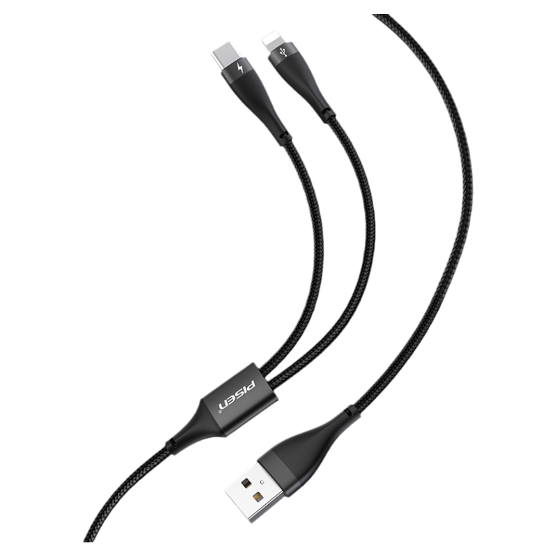 品胜二合一数据线一拖三快充充电器线通用适用苹果15华为手机typec多功能p40三合一车载USB充电线多双头2合一