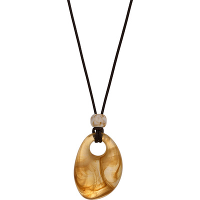 美拉德咖色晕染几何水滴皮绳项链