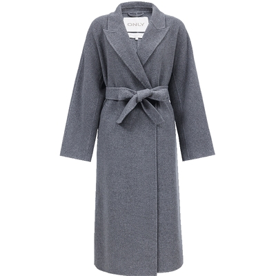 ONLY含绵羊毛翻领纯色毛呢大衣