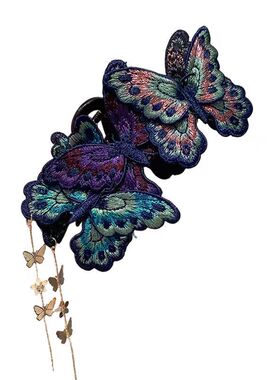 新中式刺绣蝴蝶流苏发夹女2025新款民族风抓夹鲨鱼夹复古头饰发卡