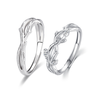 连理枝情侣对戒999纯银戒指一对男女款小众设计新年情人节礼物