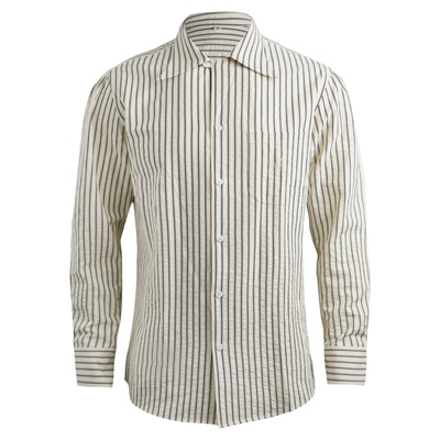 泡泡纱条纹古巴领衬衫