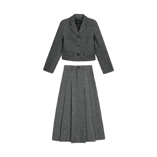 MULVAN 【现货8折】通勤半径 短款翻领西装外套女半身长裙两件套