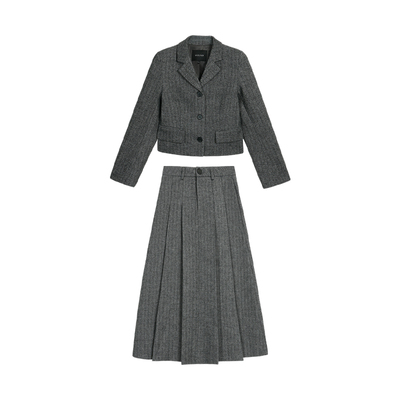 MULVAN 【现货8折】通勤半径 短款翻领西装外套女半身长裙两件套