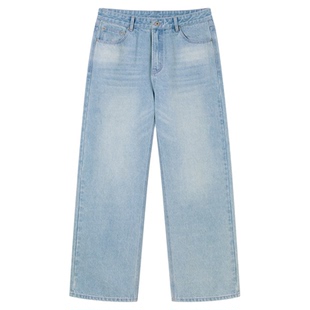 PSO Brand男装女装复古水洗做旧直筒牛仔裤男款宽松拖地阔腿裤