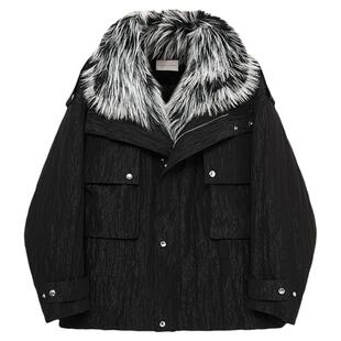 RODERIC WONG2025秋冬鹅绒羽绒服外套女大毛领可拆卸夹克两件套