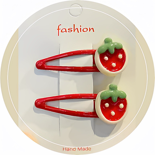 （儿童BB夹可爱小夹子)草莓造型发夹卡通边夹甜美红色发卡头饰