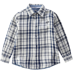 男童春秋长袖衬衫2026新款儿童百搭纯棉纱格子上衣中大童休闲衬衣