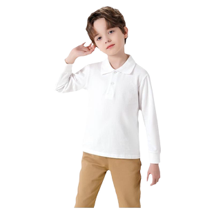 罗蒙儿童POLO衫男童白衬衫纯T恤春秋打底衫长袖棉女童校服白衬衣