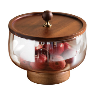 玻璃水果盘带盖客厅茶几家用轻奢高端精致高颜值艺术感中古风果盒