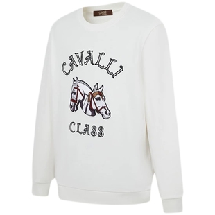 Cavalli Class卡沃利高端马图案毛巾刺绣卫衣男春季新款休闲上衣