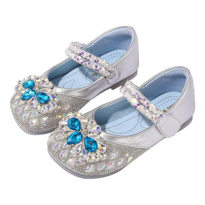 儿童闪亮水晶蝴蝶结小皮鞋