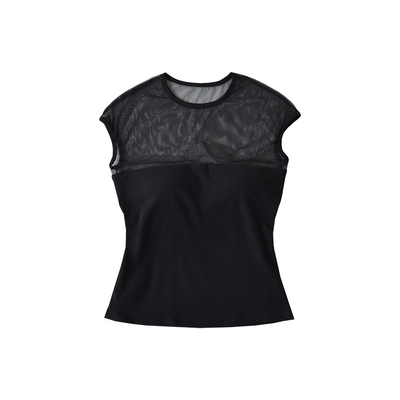 网纱拼接上衣包臀西装半身裙套装