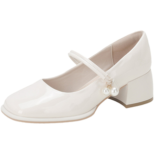 大东法式配裙子单鞋女春季2026新款鞋子女款白色粗跟玛丽珍高跟鞋