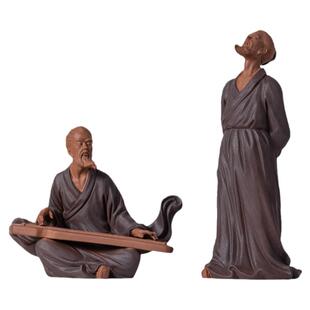 新中式禅意手工紫砂人物伯牙抚琴摆件家居客厅茶室桌面工艺品摆放
