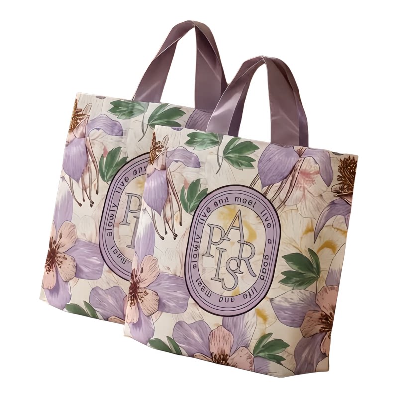 时尚复古花卉印花塑料手提袋服装化妆品店袋子大容量礼品袋购物袋