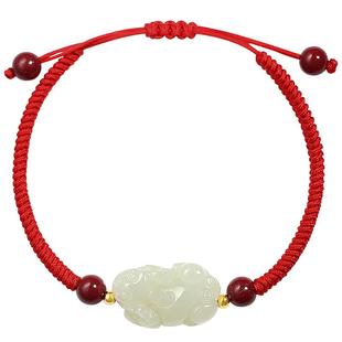天然和田玉貔貅手链女本命年红手绳情侣红绳黑绳玉石手串皮丘男款