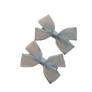 韩式甜美少女儿童发夹天蓝浅蓝色绢纱蝴蝶结对夹边夹刘海夹不伤发