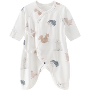 初生宝宝纯棉连体哈衣春夏季七分袖睡衣新生婴儿蝴蝶衣和尚服薄款