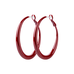 999纯银针红色圈圈耳环2026马新年大耳圈女素圈秋冬耳钉过年耳饰