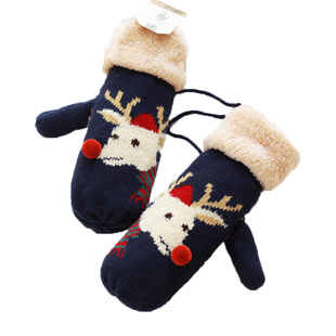 手套女冬季可爱保暖加厚棉毛线针织防寒红色学生挂脖情侣圣诞礼物