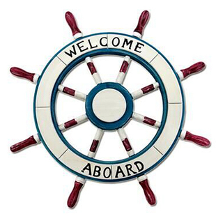 地中海风格复古实木船舵装饰摆件陈列道具家居客厅餐厅酒吧摆设