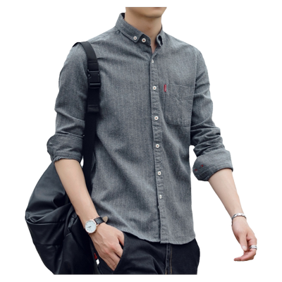 棉质条纹磨毛宽松衬衣长袖