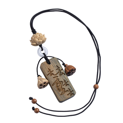 中国古风檀木无事牌汽车挂件车载后视镜挂饰木质莲花莲蓬车内吊坠