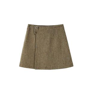 PIT经典复古格子裙修身显瘦高腰包臀短裙羊毛a字半身裙女春冬