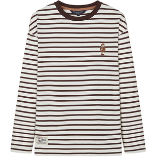 TeenieWeenie小熊女装春秋简约刺绣撞色活力俏皮条纹落肩长袖T恤