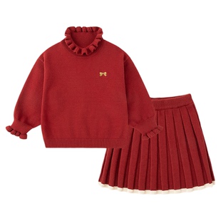 【红色套裙】嘟嘟家女童套装冬季女宝毛衣裙子小女生洋气冬装衣服