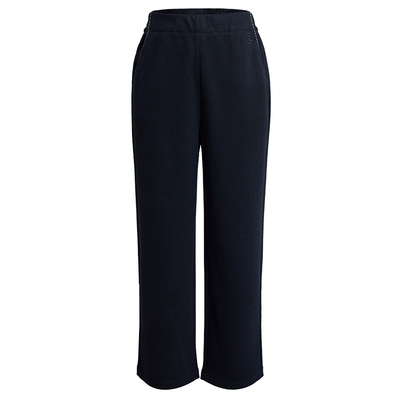 马天奴藏青松紧腰直筒休闲裤