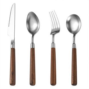JOJO'S L. PD.search.304不锈钢西餐具刀叉勺4件套黑胡桃木| 茂搜